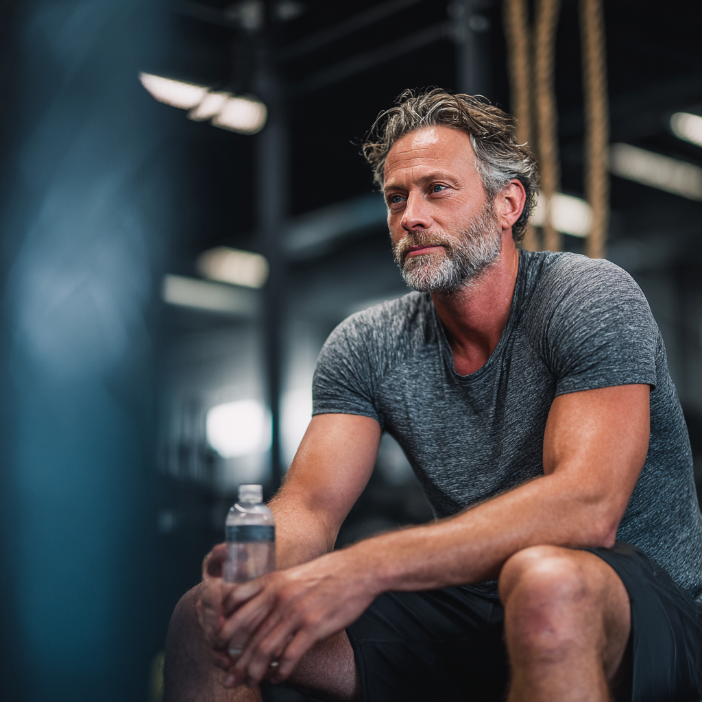 Middle-aged person showing fitness progress and healthy lifestyle transformation